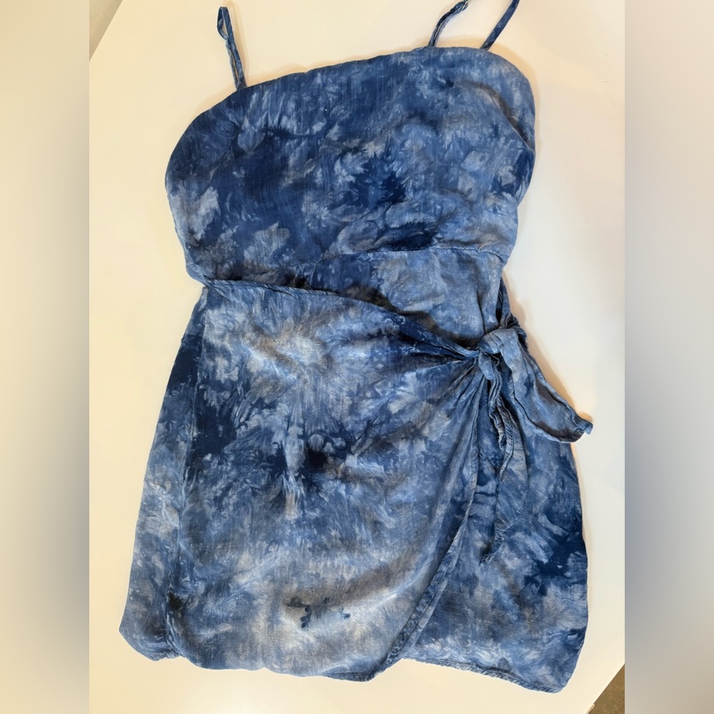 Indie mini MOD Blue Tie-Dye Wrap Dress 100% cotton size small